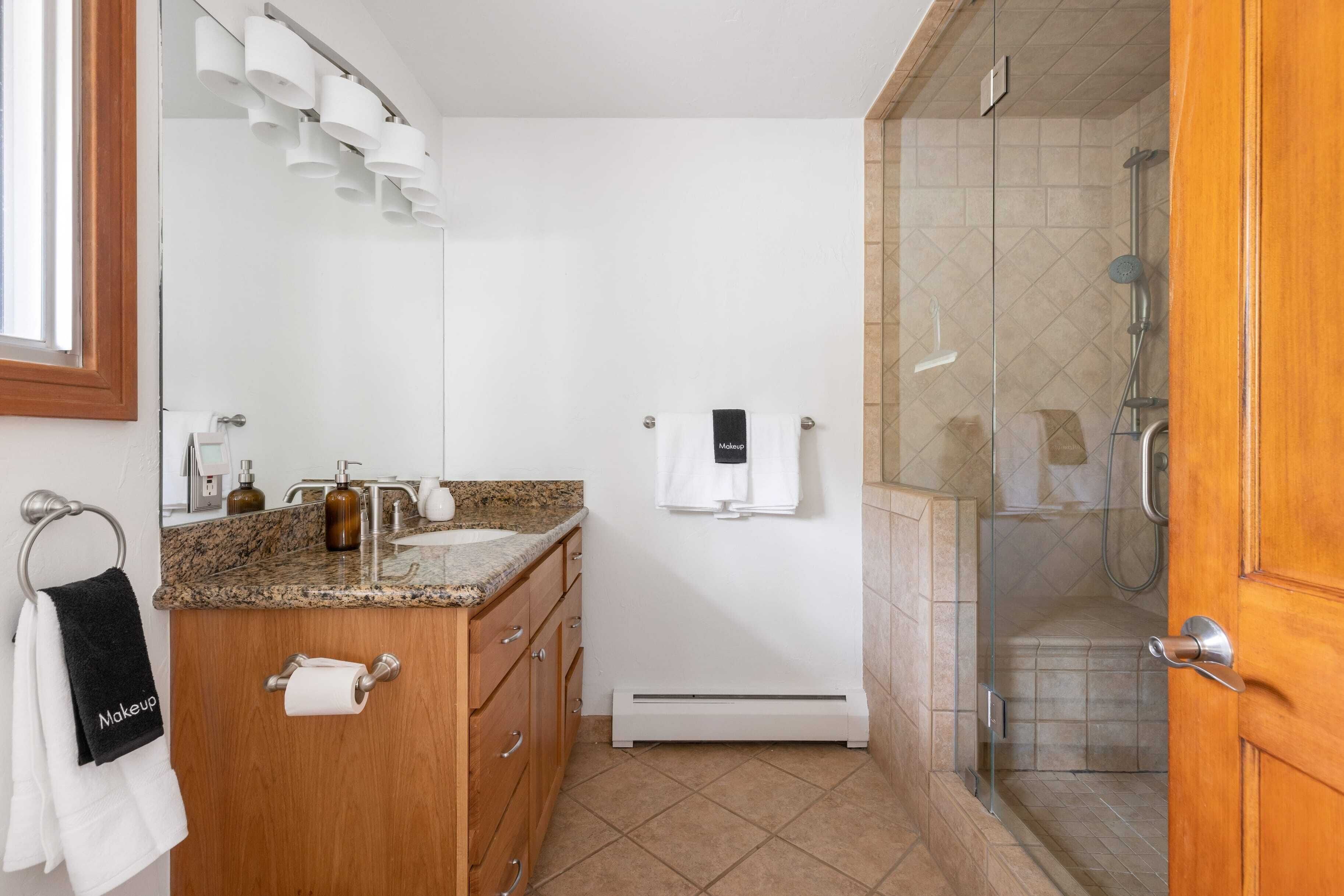 Bathtub, free toiletries, towels, soap