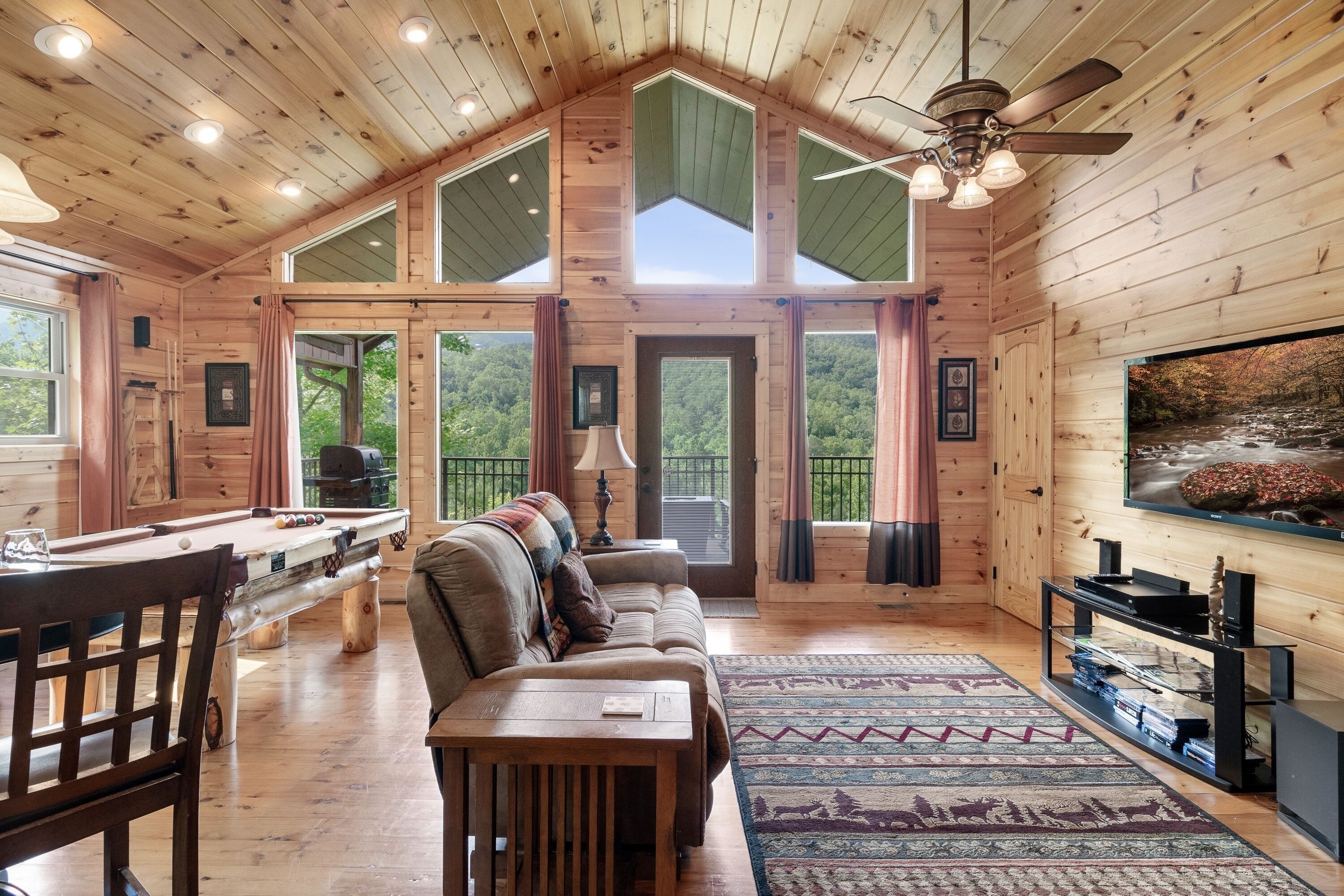 Télévision, cheminée, lecteur de DVD, chaîne hi-fi