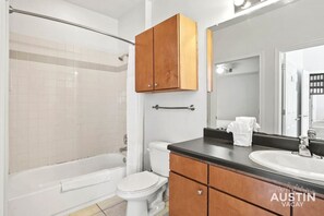 Eco-friendly toiletries, hair dryer, towels, soap