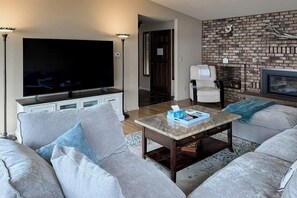 TV, fireplace, table football