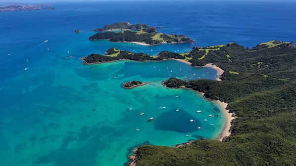 On the beach, sun-loungers, beach towels