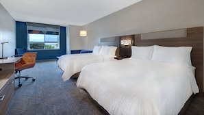 A hotel room with two beds, a desk, a chair, and a large window. - Holiday Inn Express & Suites Ontario - Chino Hills by IHG (Chino Hills)