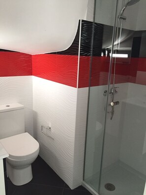 Douche, sèche-cheveux, serviettes fournies, papier toilette
