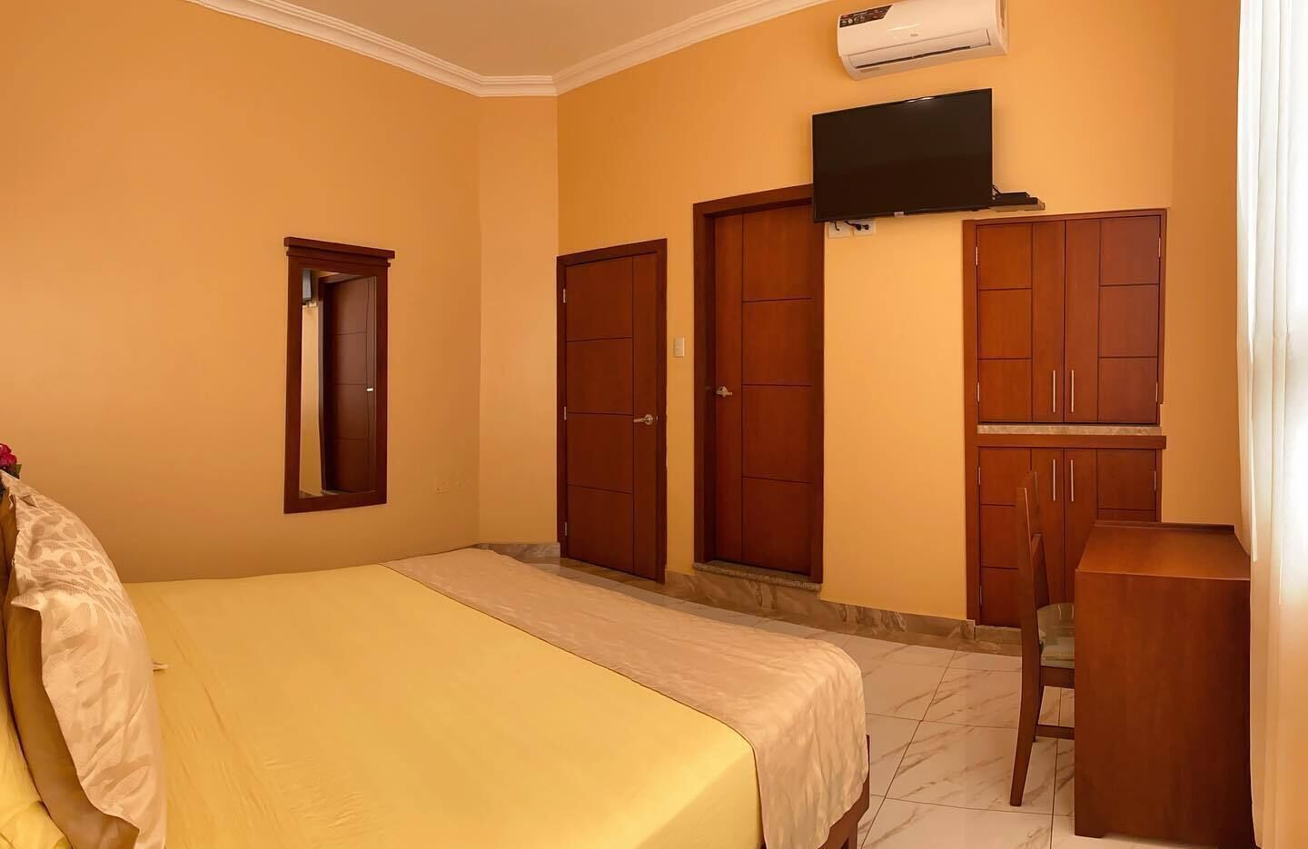 Desk, free WiFi, bed sheets