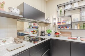 Fridge, microwave, oven, dishwasher