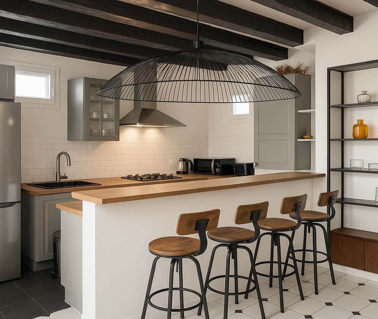 Réfrigérateur, micro-ondes, four, plaque de cuisson