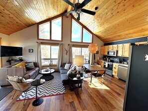 テレビ、暖炉、ステレオ