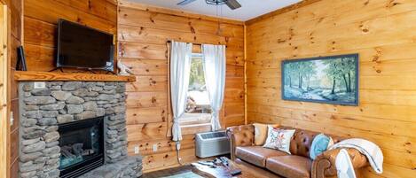 Télévision, cheminée, espaces bureaux