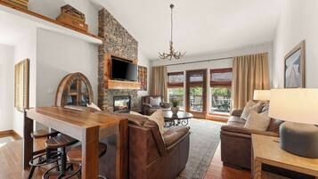 Télévision, cheminée, jeux vidéo, lecteur de DVD