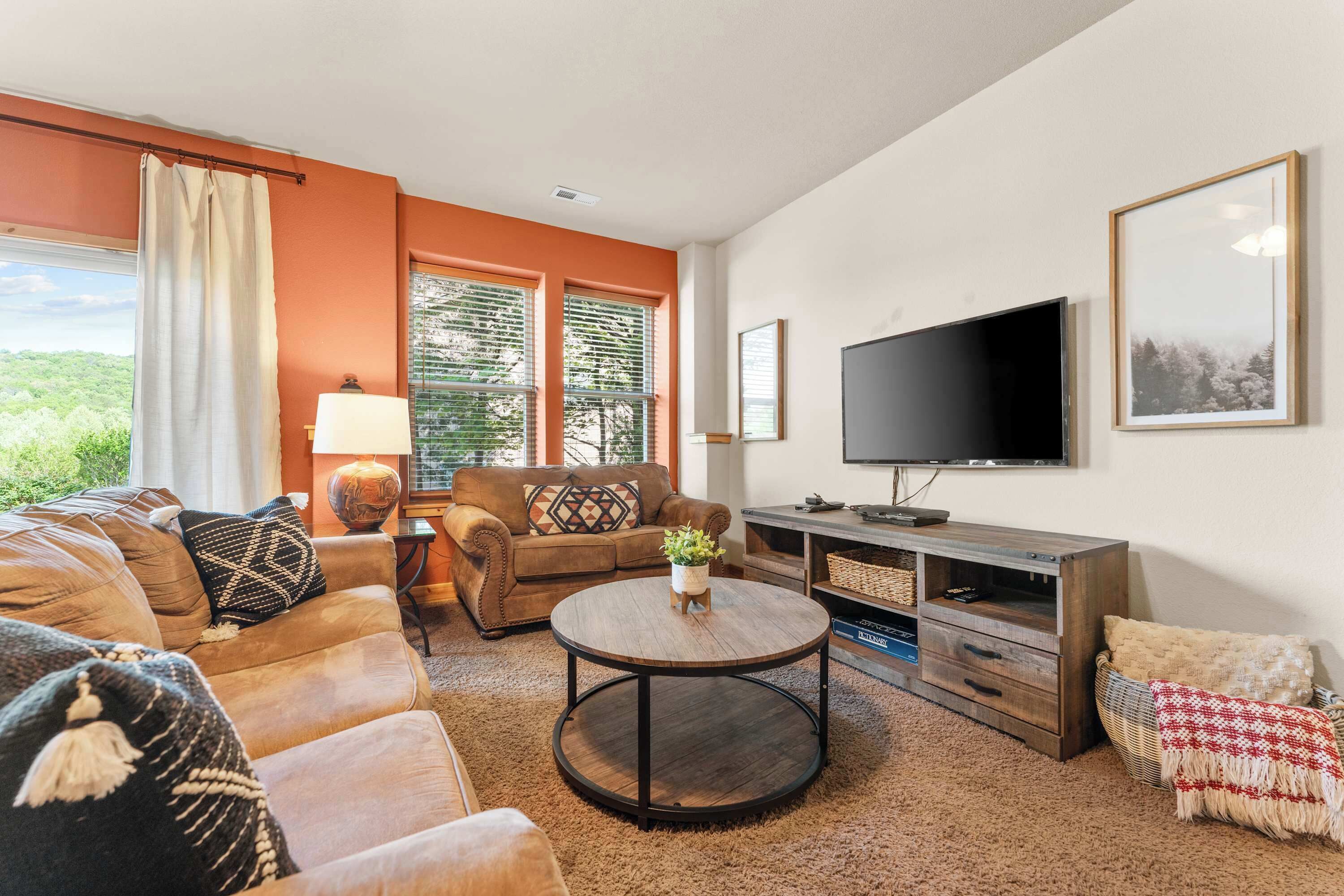 TV, fireplace, video games, offices