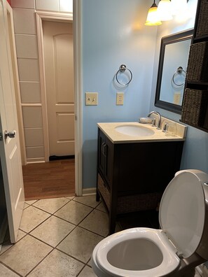 Shower, towels, soap, shampoo