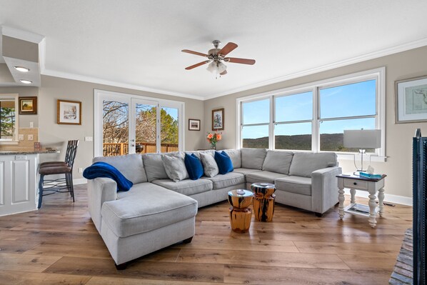 Smart TV, fireplace, video games, DVD player