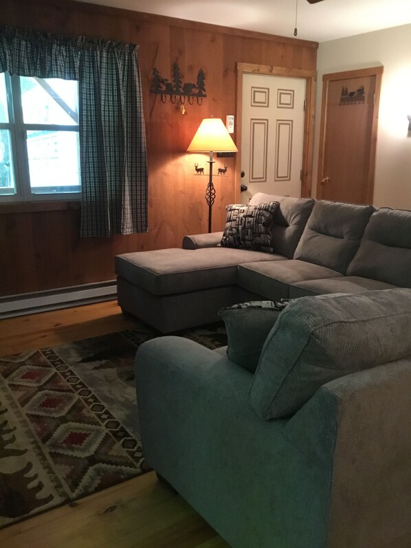 Smart TV, fireplace, DVD player, books