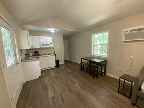 Fridge, oven, coffee/tea maker, toaster