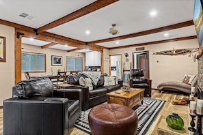 Smart TV, fireplace, video games, books