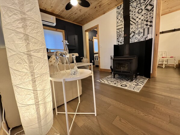 Smart-TV, Kamin, DVD-Player, Bücher