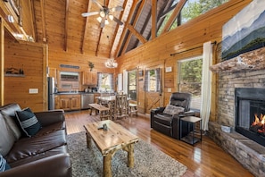 Smart TV, fireplace, stereo