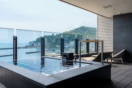 Premier Suite Room With open-air-bath, Non smoking | Bathroom | Separate tub and shower, spring water tub, rainfall showerhead