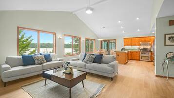 Smart TV, fireplace, table football