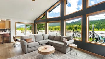 Smart TV, chimenea y libros