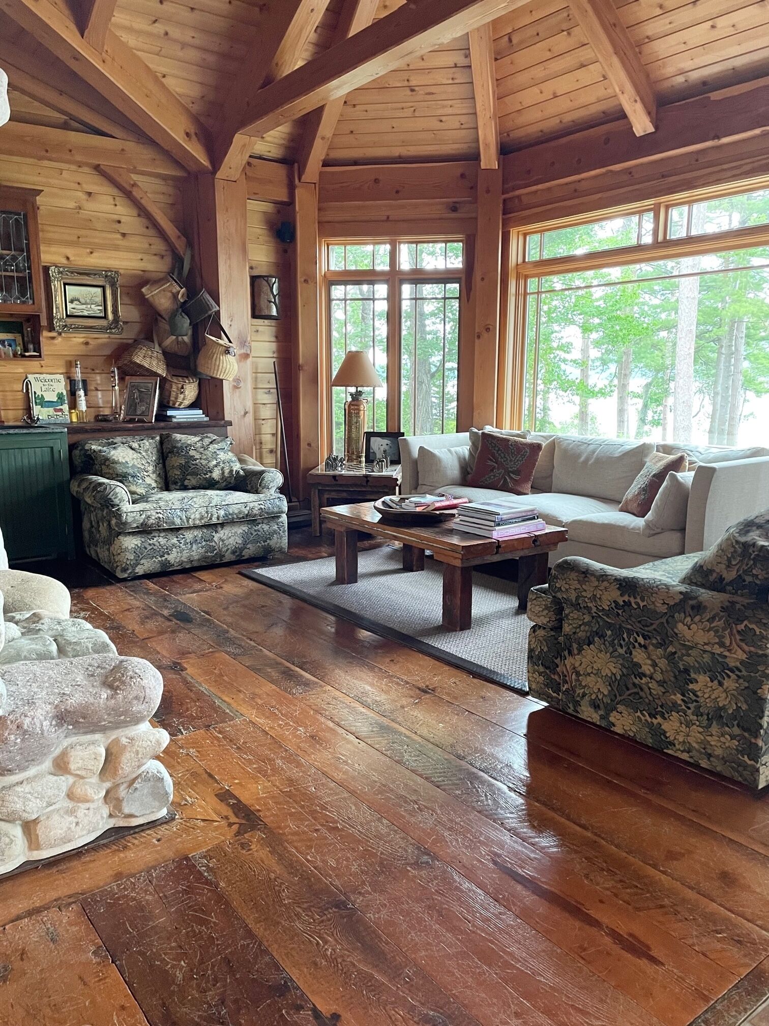 Stunning custom lakefront timber frame NH home Amazing lake mtn & sunset views