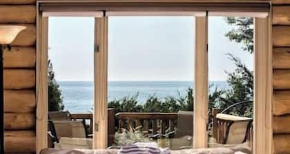 Secluded 1200' beachfront private 64 acre log home