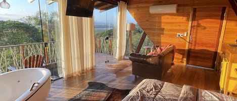 Cabana luxo, 1 cama Queen, vista para a montanha | Wi-Fi de cortesia