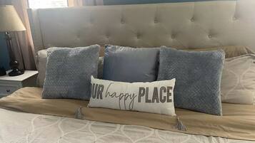 3 bedrooms, memory foam beds, desk, iron/ironing board