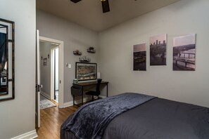 1 bedroom, desk, iron/ironing board, travel cot