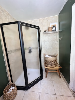 淋浴设施、吹风机、毛巾、肥皂