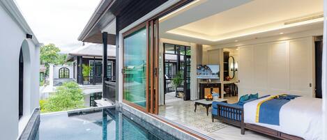 Suite with Private Pool | Living area | 55-inch Smart TV with cable channels, TV