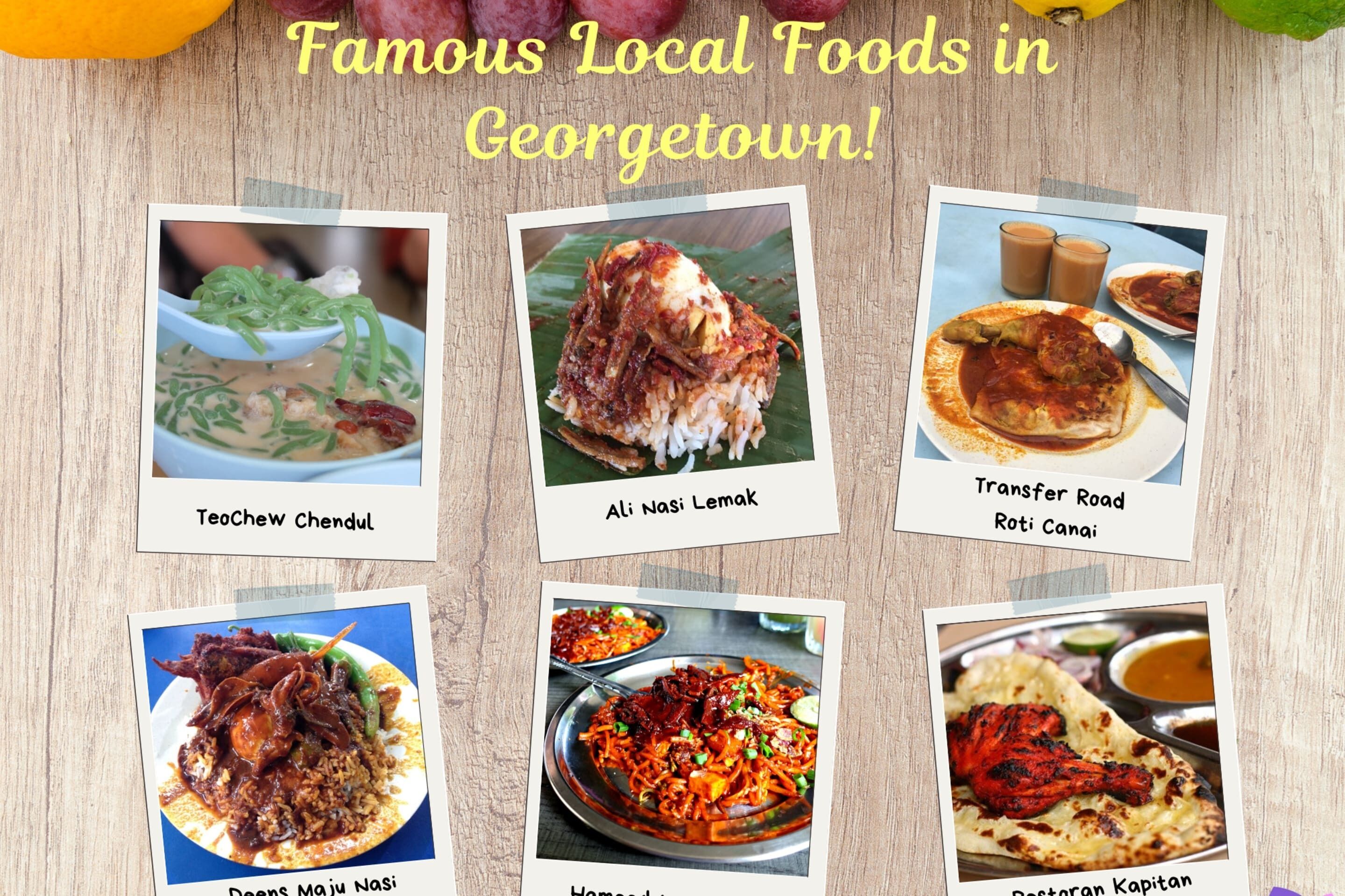 A table with various local foods from Georgetown.