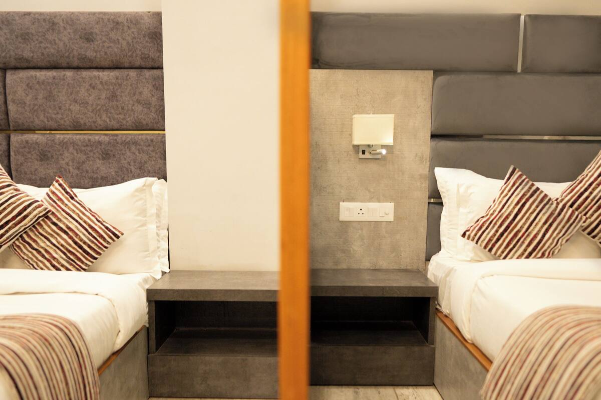 Family Quadruple Room, 2 Double Beds, Non Smoking, Hill View | Tempur-Pedic beds, desk, laptop workspace