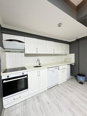 Economy Apartment, 1 Bedroom, Pets Allowed, Park View | Private kitchen | Mini-fridge, oven, stovetop, dishwasher - Bazalt Apart Hotel (Yomra)