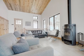 Smart TV, fireplace, video games, DVD player