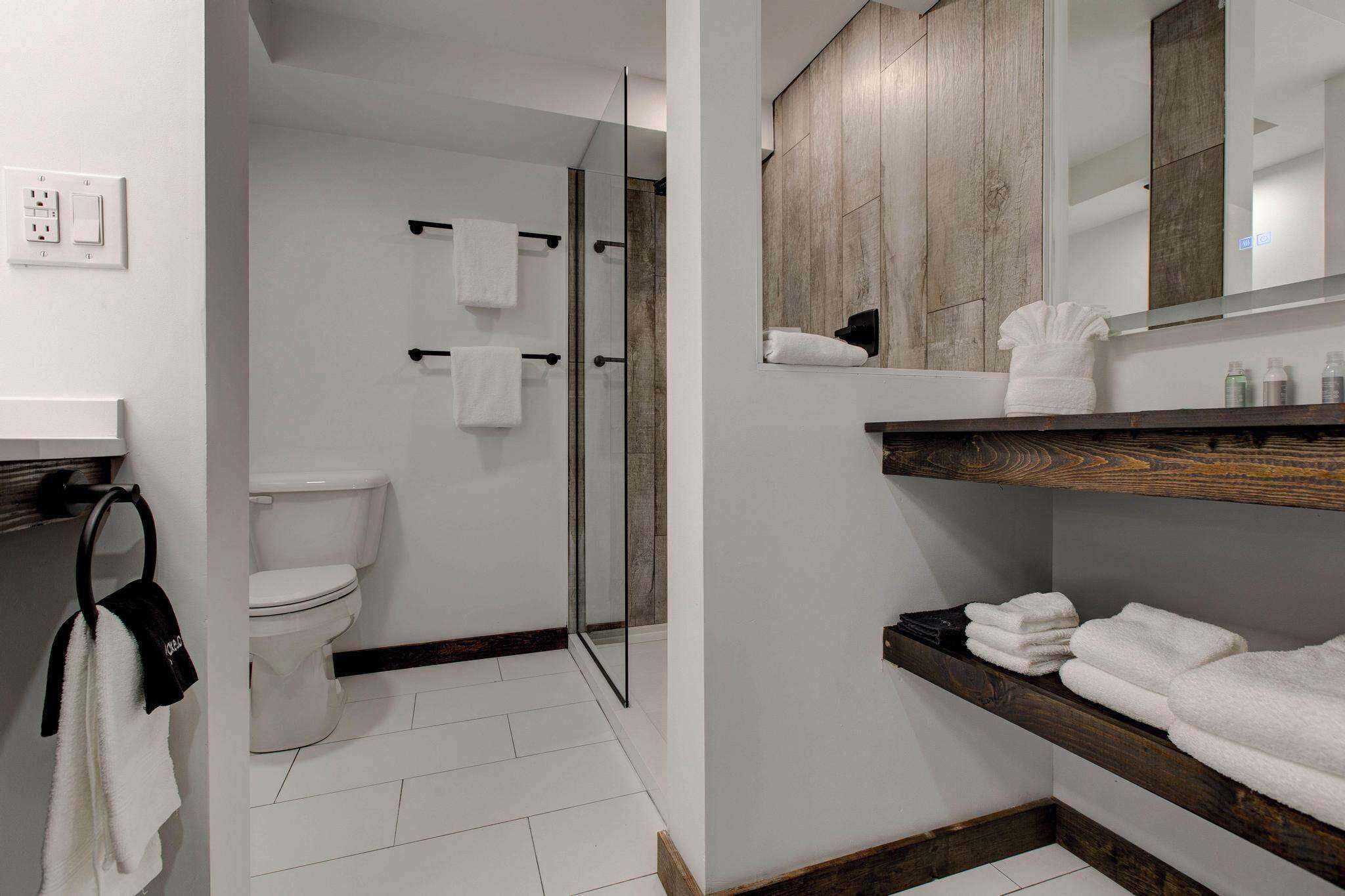 standard room, 2 queen beds | bathroom | shower, free toiletries, hair dryer, towels