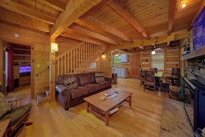 Smart TV, fireplace, video games, DVD player