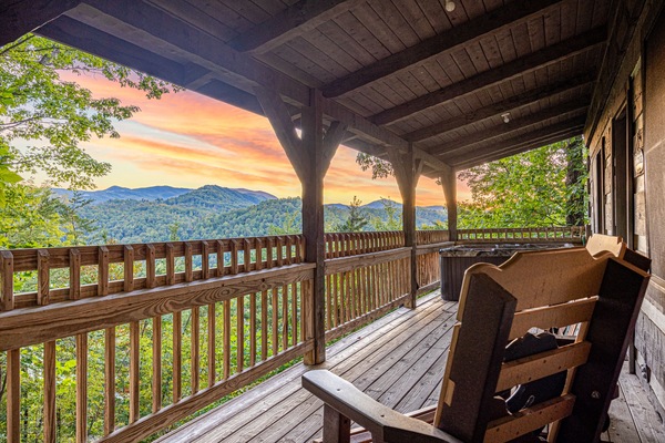 Enjoy stunning views of the Smoky Mountains from the bank porch.