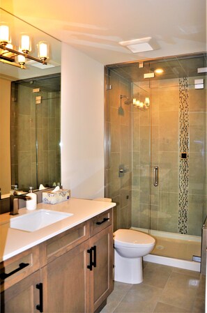 Ensemble baignoire-douche, séchoir à cheveux, bidet, serviettes fournies