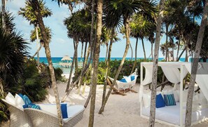 Beach nearby, sun loungers
