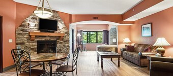 Serene river-view condo with in-room jetted tub & two fireplaces