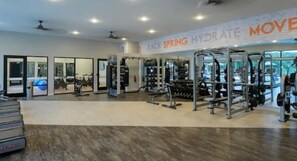 Stay fit and active in this well-equipped gym with weight machines and free weights.