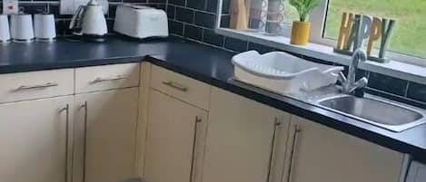 Fridge, microwave, oven, electric kettle