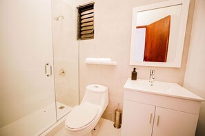 Dusche, Haartrockner, Handtücher, Seife
