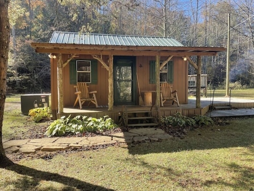 Peaceful cabin in secluded mountain spot beside a picturesque creek