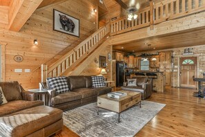 Flat-screen TV, fireplace