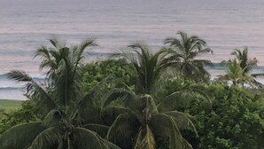 A coastal view with palm trees and distant islands. - Condo Azul :Ocean View • Private Pool • Premier Access • Golf Cart • Housekeeper (Punta de Mita)