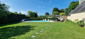 Outdoor pool, a heated pool - Charming gîte with swimming pool, Nordic bath, close to the D-Day landing beaches. (le manoir)