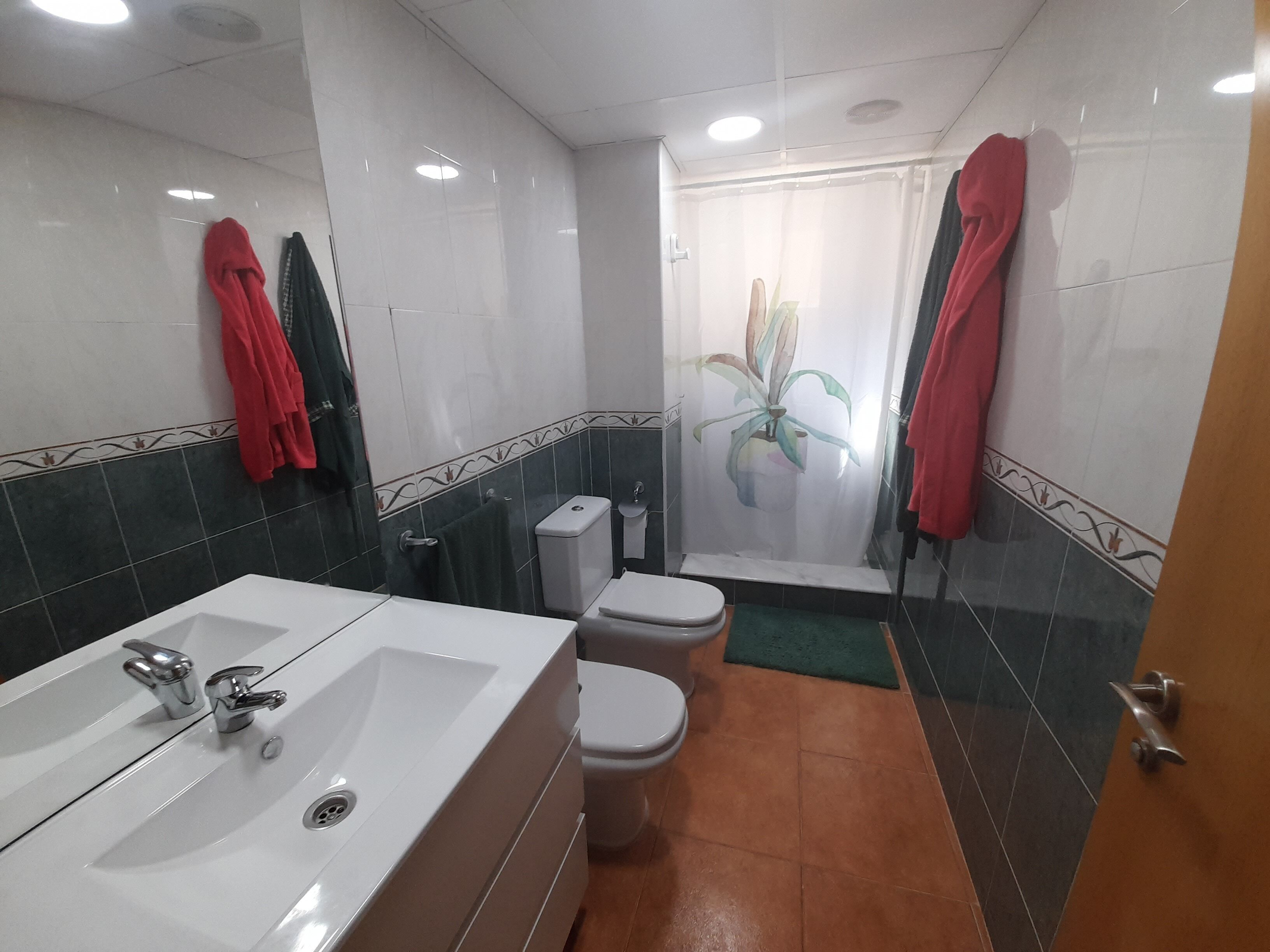 Baignoire, bidet, serviettes fournies, savon