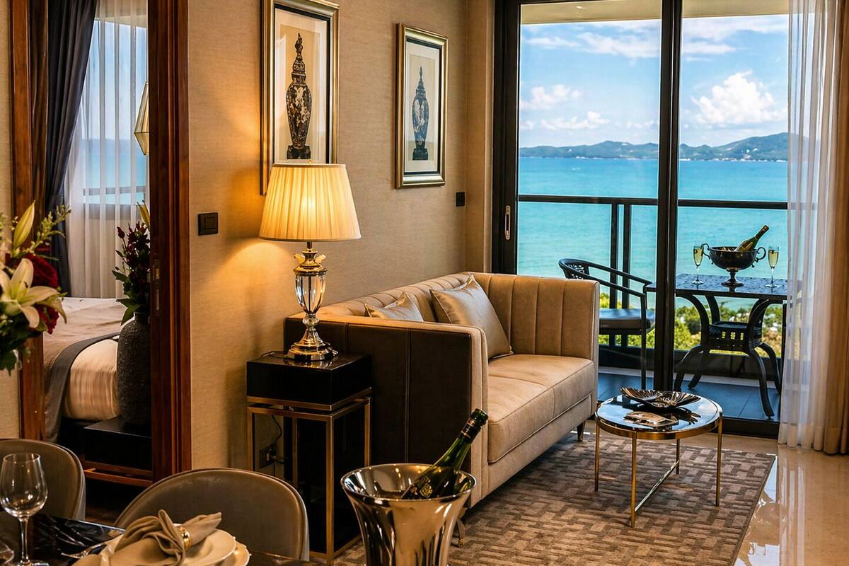 2 bedroom Deluxe Seaview Suite | Ruang tamu | TV Pintar 